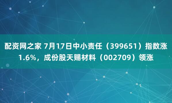 配资网之家 7月17日中小责任（399651）指数涨1.6%，成份股天赐材料（002709）领涨